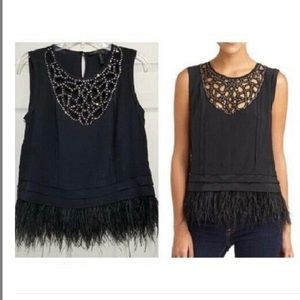BCBG black dracey sequin bib feather blouse